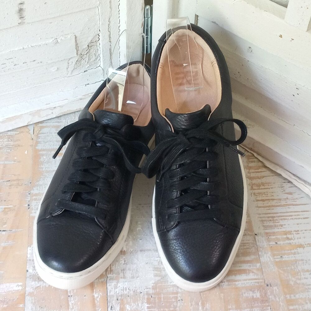Frye Black Leather Low-Top Sneakers with White Soles
